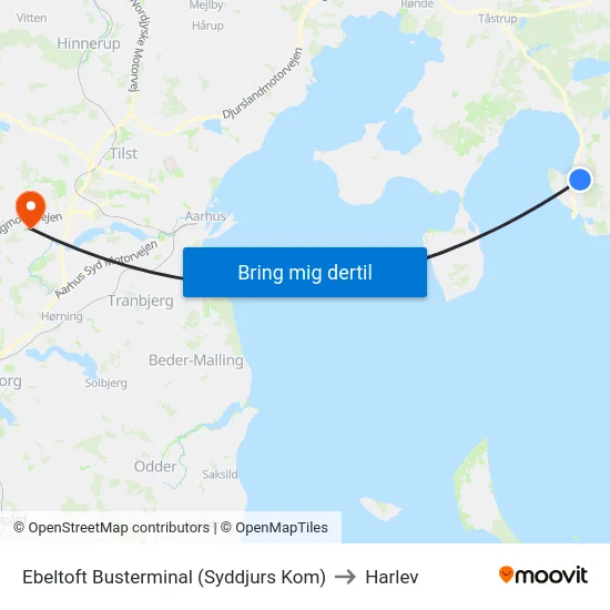 Ebeltoft Busterminal (Syddjurs Kom) to Harlev map
