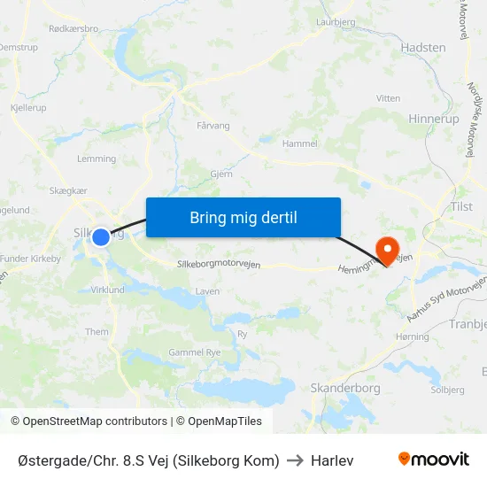 Østergade/Chr. 8.S Vej (Silkeborg Kom) to Harlev map