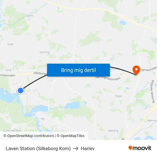 Laven Station (Silkeborg Kom) to Harlev map