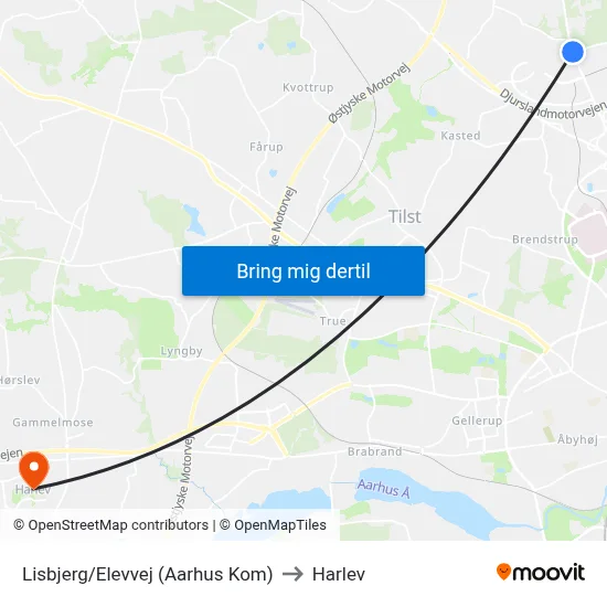Lisbjerg/Elevvej (Aarhus Kom) to Harlev map