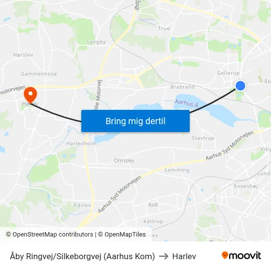 Åby Ringvej/Silkeborgvej (Aarhus Kom) to Harlev map