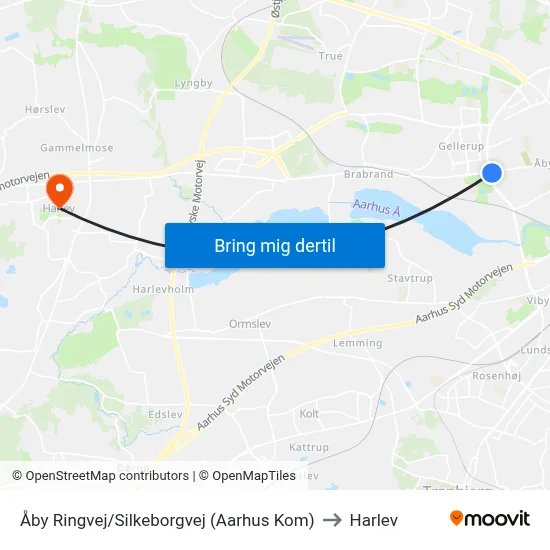 Åby Ringvej/Silkeborgvej (Aarhus Kom) to Harlev map