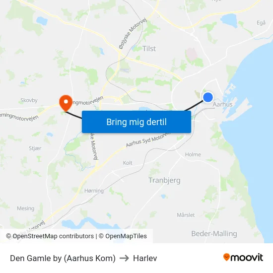 Den Gamle by (Aarhus Kom) to Harlev map