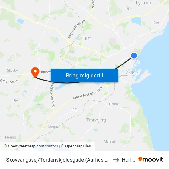 Skovvangsvej/Tordenskjoldsgade (Aarhus Kom) to Harlev map