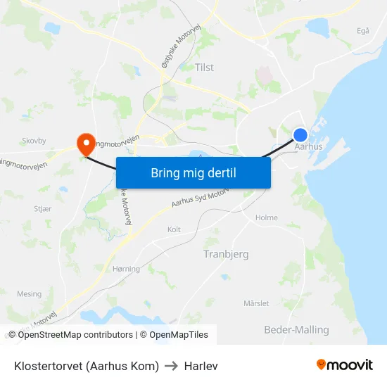 Klostertorvet (Aarhus Kom) to Harlev map