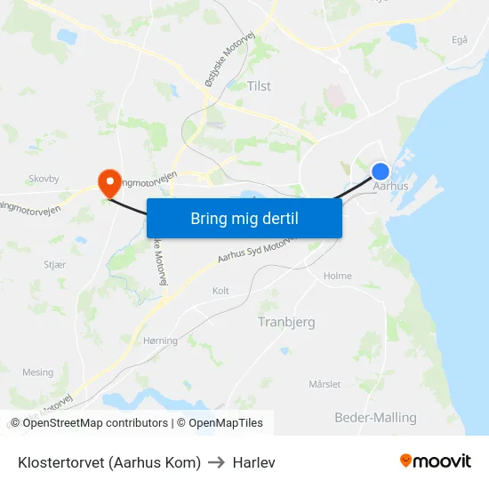 Klostertorvet (Aarhus Kom) to Harlev map
