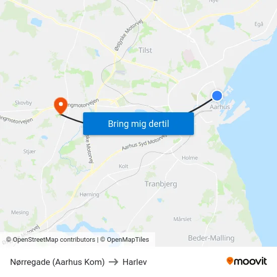 Nørregade (Aarhus Kom) to Harlev map