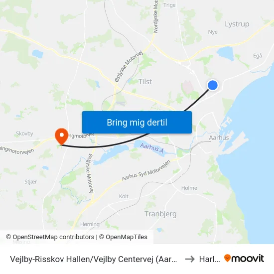 Vejlby-Risskov Hallen/Vejlby Centervej (Aarhus Kom to Harlev map