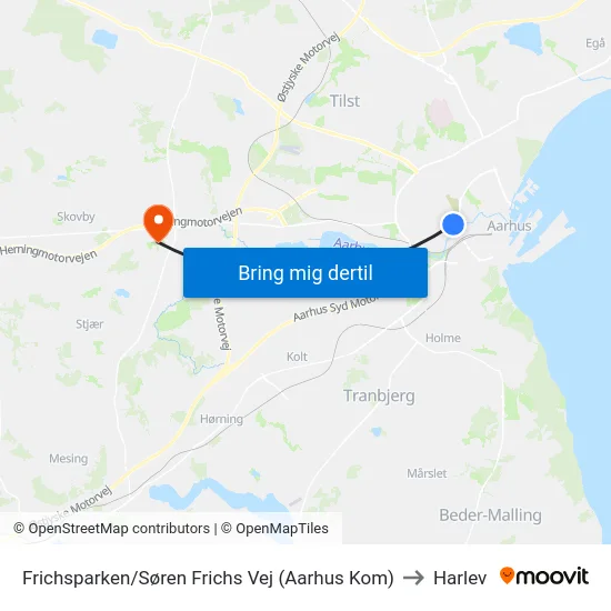 Frichsparken/Søren Frichs Vej (Aarhus Kom) to Harlev map