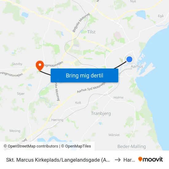 Skt. Marcus Kirkeplads/Langelandsgade (Aarhus Kom) to Harlev map