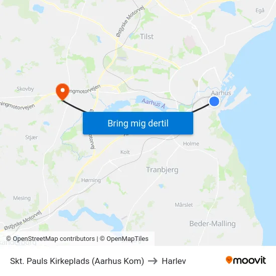 Skt. Pauls Kirkeplads (Aarhus Kom) to Harlev map