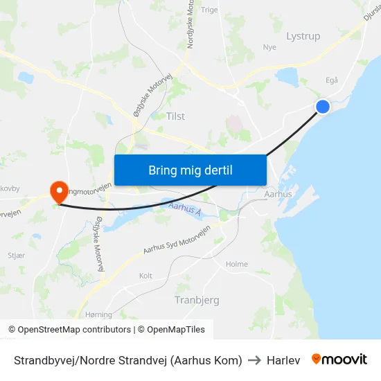 Strandbyvej/Nordre Strandvej (Aarhus Kom) to Harlev map