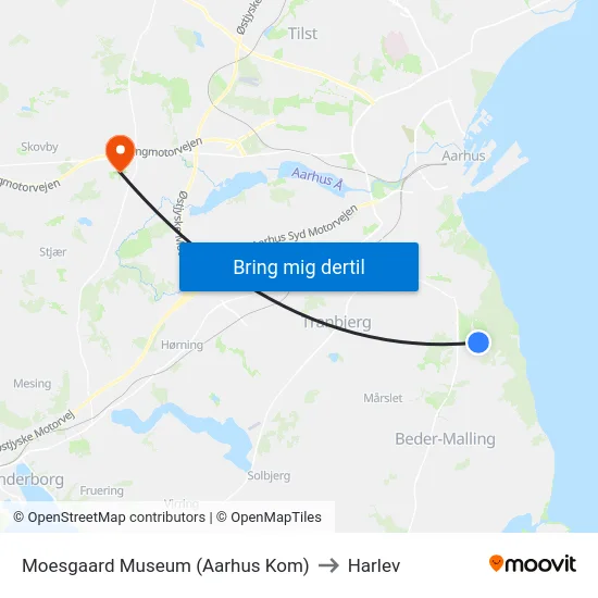 Moesgaard Museum (Aarhus Kom) to Harlev map