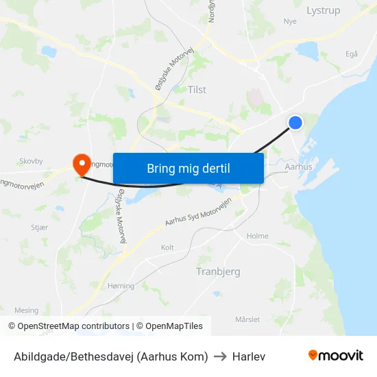 Abildgade/Bethesdavej (Aarhus Kom) to Harlev map