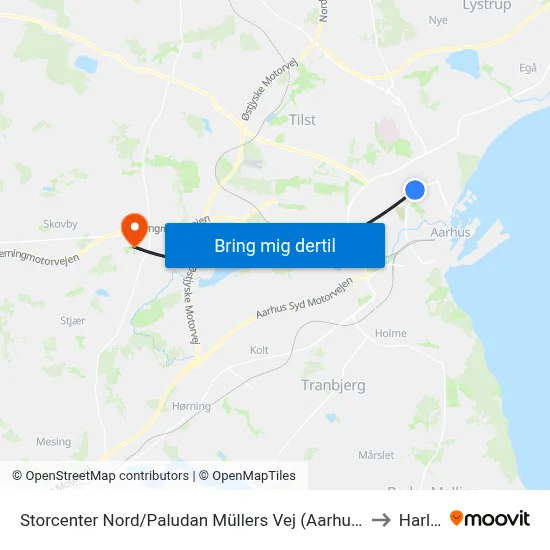 Storcenter Nord/Paludan Müllers Vej (Aarhus Kom) to Harlev map