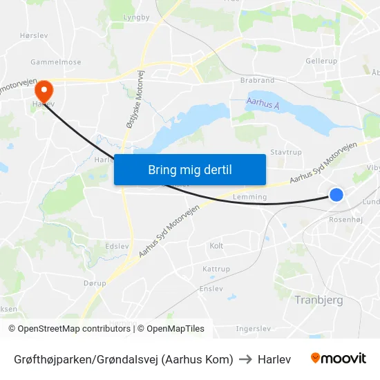 Grøfthøjparken/Grøndalsvej (Aarhus Kom) to Harlev map