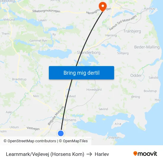 Learnmark/Vejlevej (Horsens Kom) to Harlev map