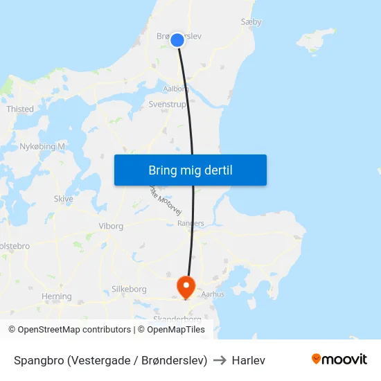 Spangbro (Vestergade / Brønderslev) to Harlev map