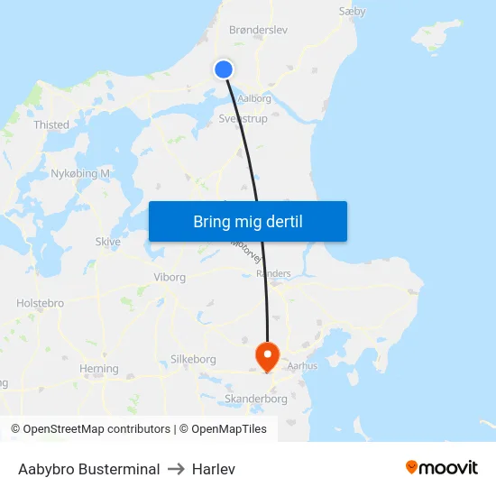 Aabybro Busterminal to Harlev map