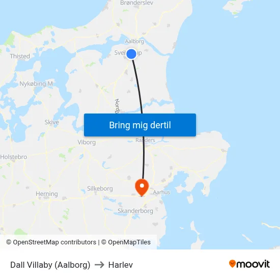Dall Villaby (Aalborg) to Harlev map