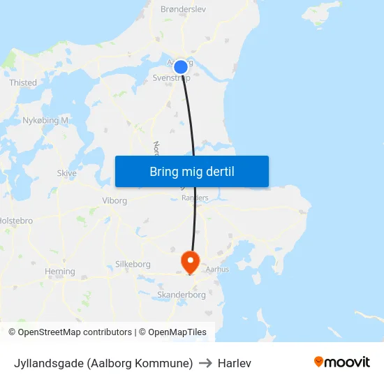 Jyllandsgade (Aalborg Kommune) to Harlev map