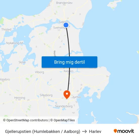 Gjellerupstien (Humlebakken / Aalborg) to Harlev map