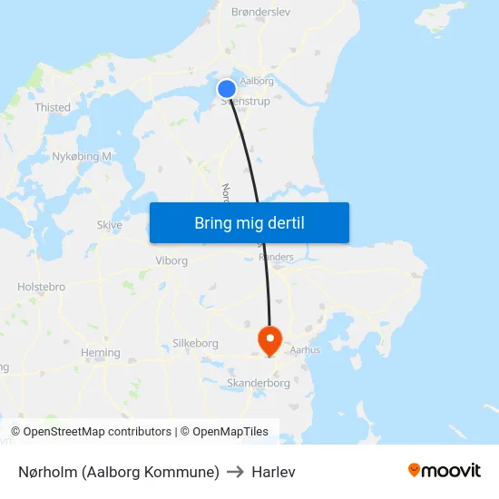 Nørholm (Aalborg Kommune) to Harlev map