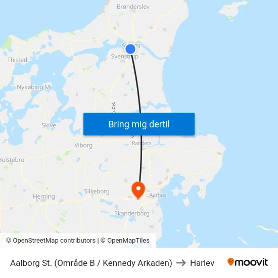 Aalborg St. (Område B / Kennedy Arkaden) to Harlev map