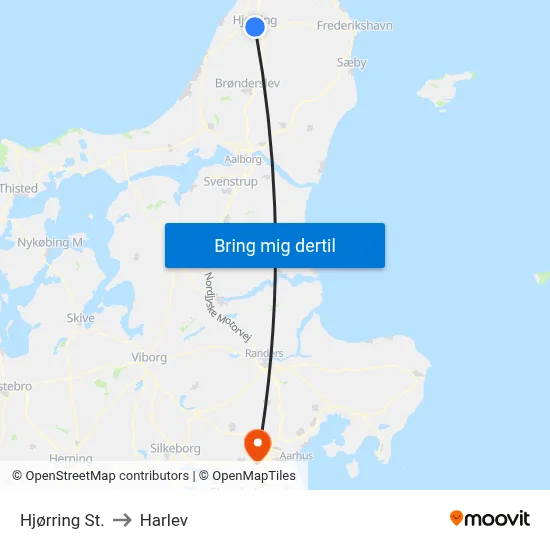 Hjørring St. to Harlev map