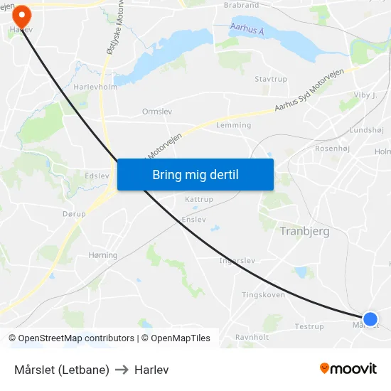 Mårslet (Letbane) to Harlev map