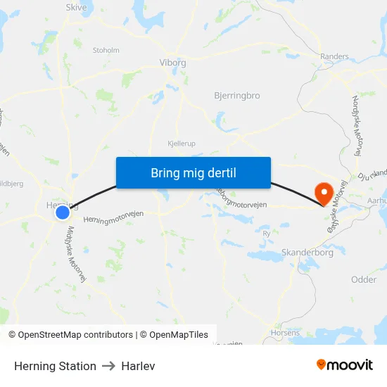 Herning Station to Harlev map