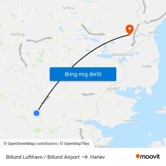 Billund Lufthavn / Billund Airport to Harlev map