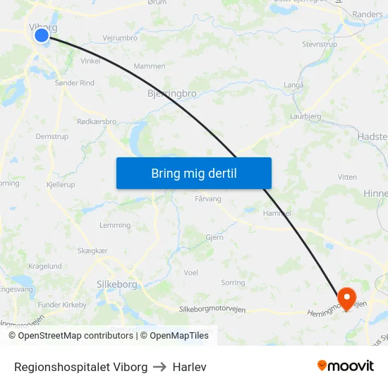 Regionshospitalet Viborg to Harlev map
