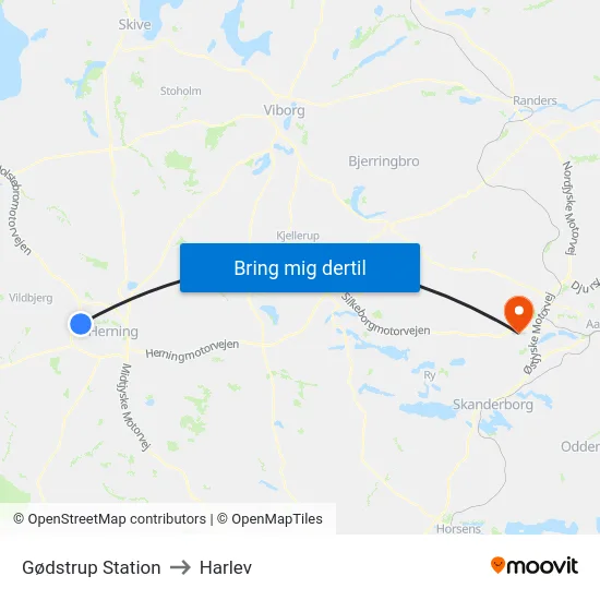 Gødstrup Station to Harlev map