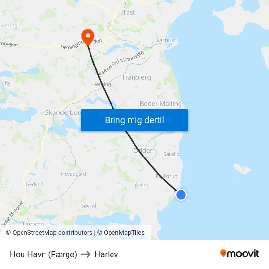 Hou Havn (Færge) to Harlev map
