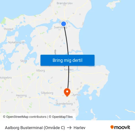 Aalborg Busterminal (Område C) to Harlev map