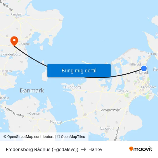 Fredensborg Rådhus (Egedalsvej) to Harlev map