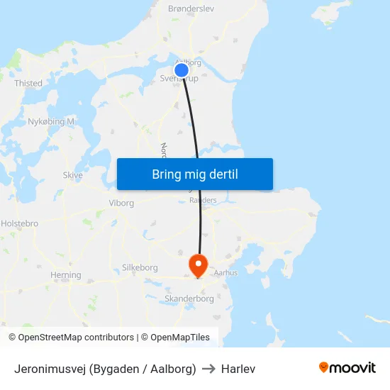 Jeronimusvej (Bygaden / Aalborg) to Harlev map