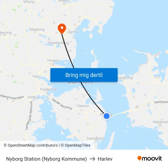 Nyborg Station (Nyborg Kommune) to Harlev map