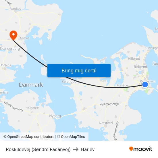 Roskildevej (Søndre Fasanvej) to Harlev map
