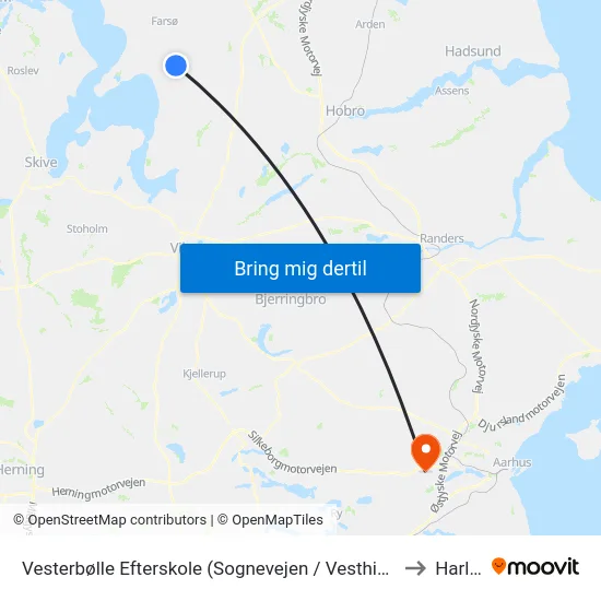 Vesterbølle Efterskole (Sognevejen / Vesthimmerl) to Harlev map