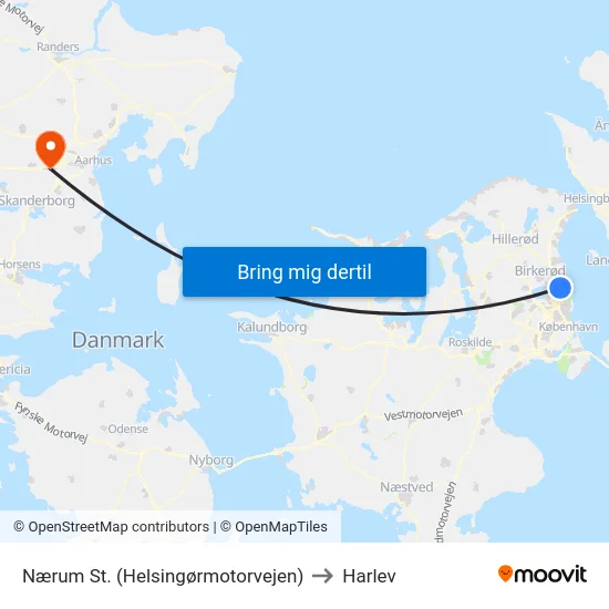 Nærum St. (Helsingørmotorvejen) to Harlev map