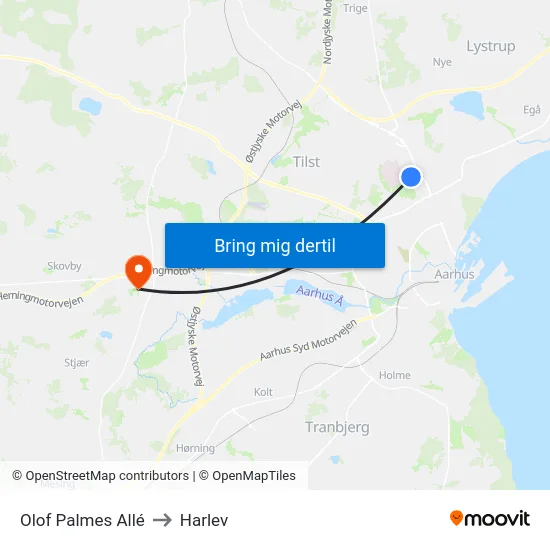 Olof Palmes Allé to Harlev map