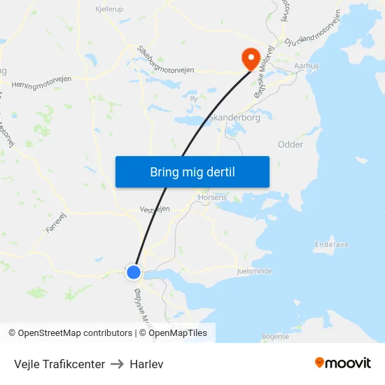 Vejle Trafikcenter to Harlev map