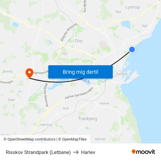 Risskov Strandpark (Letbane) to Harlev map