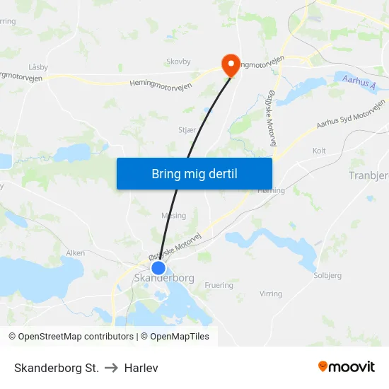 Skanderborg St. to Harlev map