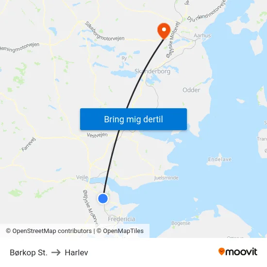 Børkop St. to Harlev map