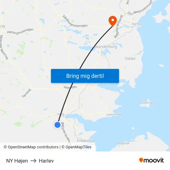 NY Højen to Harlev map