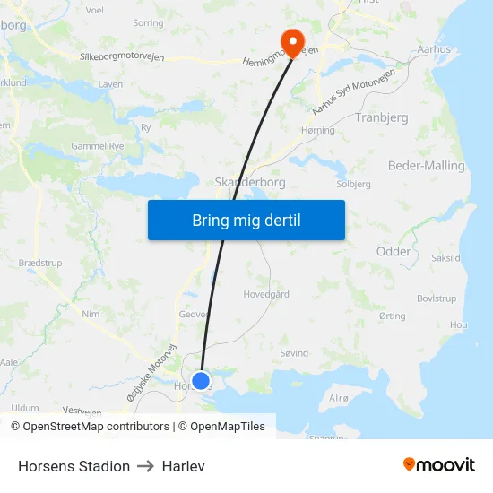Horsens Stadion to Harlev map