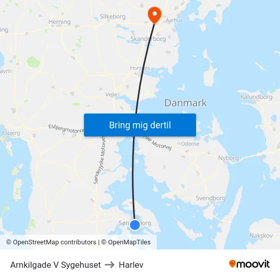 Arnkilgade V Sygehuset to Harlev map